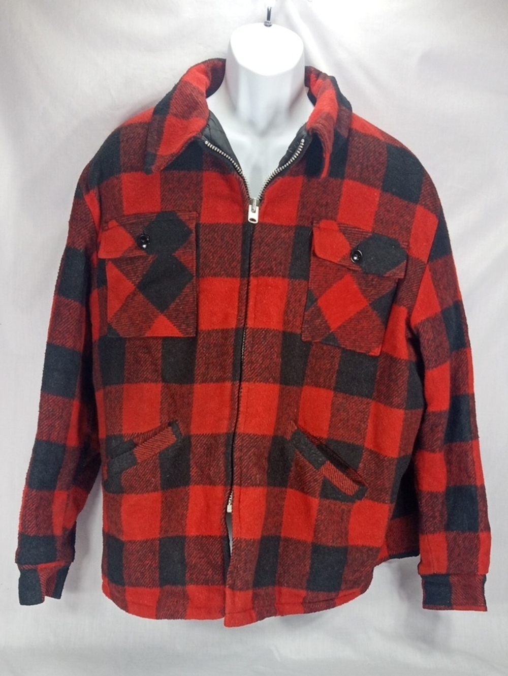 Vintage Weatherguard Men's Red & Black Buffalo Plaid Heavy Jacket Talon Zipper